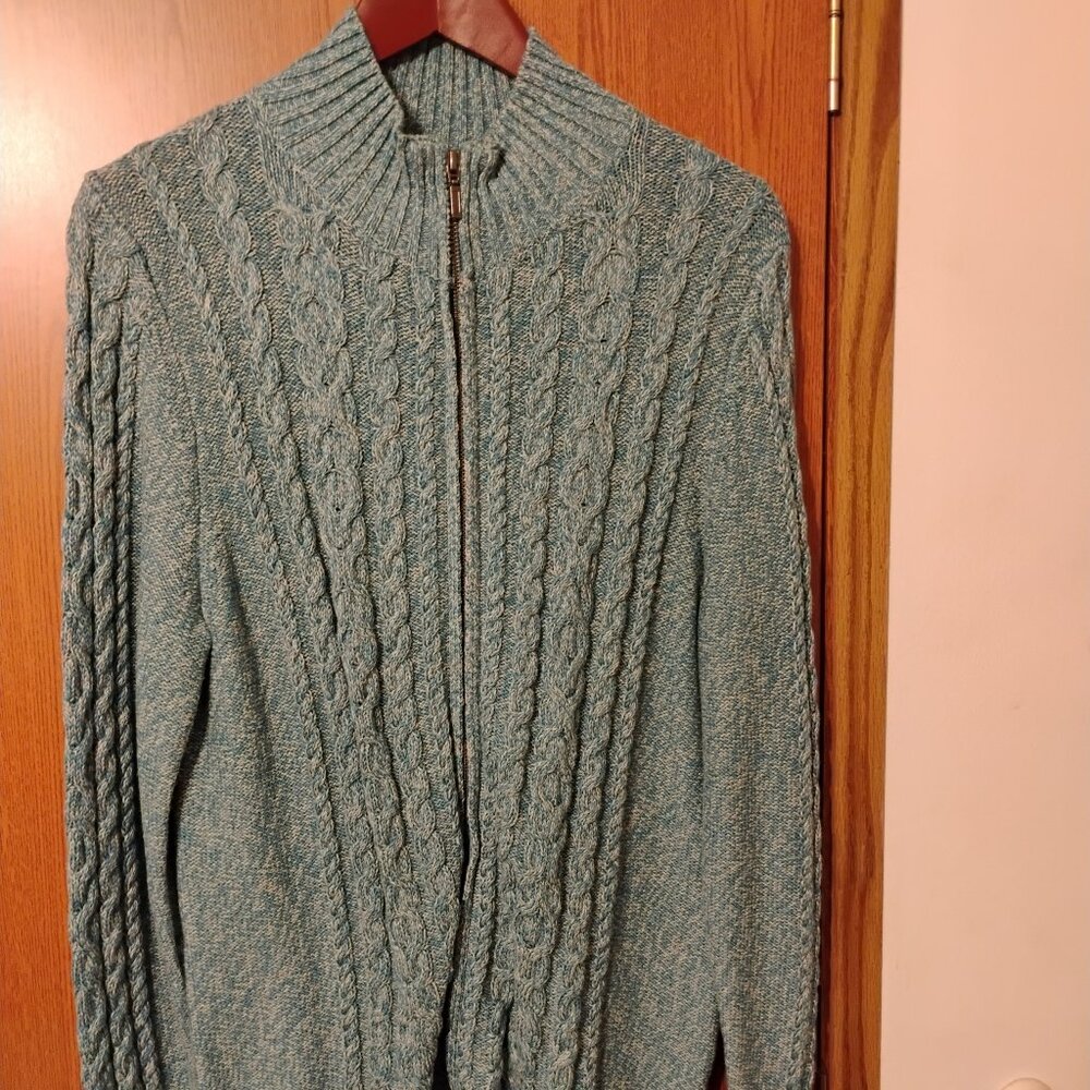 LL Bean Sweater XL, teal and cream